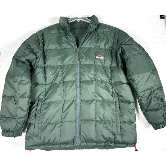 VTG Jaguar Car Racing Puffer Jacket Reversible Down Feather Green XL